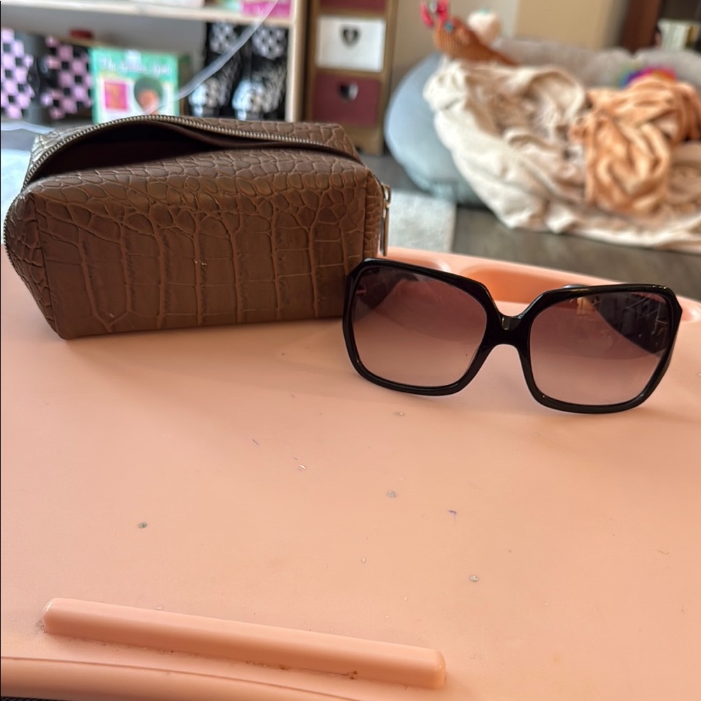 Michael Kors Black Sunglasses with Brown Textured Case